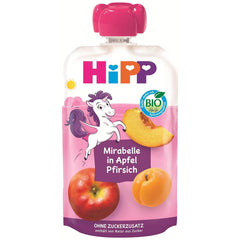 HiPP Bio Quetschie Mirabelle in Apfel-Pfirsich - Ellis Einhorn (8 x 100 g), 1 Jahr, 100% Fruchtpüree, ohne Zuckerzusatz, vegán, a legjobb Bio-Qualitätben