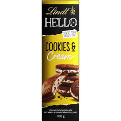 Lindt Hello Cookies & Cream Chocolate | Rúd 100g | Tejcsokoládé sütivel és tejszínes töltelékkel | Csokoládé | Csokoládé ajándék