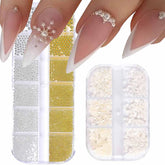 GZMAYUEN Nailart Perlen Micro Kaviar Für Nägel, 0.3-3Mm Goldene Silber Mini Kaviar Strasssteine, Weiß Beige Mini Nägel Perlen Mikroperlen Dekor Für Nägel