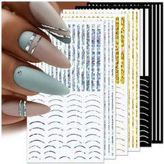 12 foi cu laser sclipici linii autocolante unghii autoadezive autocolante holografice dungi bronz autocolante unghii linie franceză arcuri curbe linii ondulate autocolante unghii accesorii Nail Art