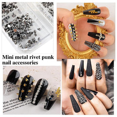 Mini Metall Nieten Punk Nail Charms Gold Silber Strasssteine Nägel Charm Kegel Spikes Nagelschmuck Glitzersteine Nail Art Studs Nagel Steine Legierung Nagelanhänger Rhinestones Nageldesign Zubehör