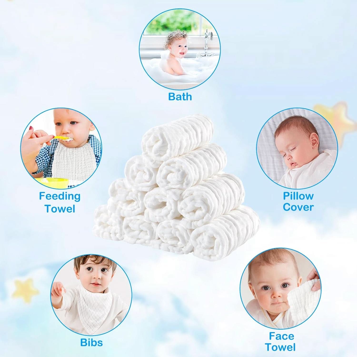Prosoape de spălat pentru bebeluși EXTSUD, pachet de 10 prosoape de muselină pentru bebeluși Mama si Copilul Naty Shop
