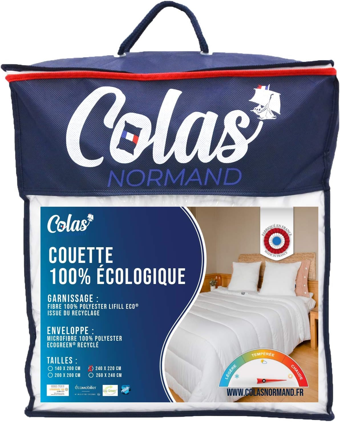 COLAS NORMAND - Plapumă ecologică - caldă - 240 X 220 Cm - plic și umplutură din sticle reciclate - moale, mătăsoasă și confortabilă - fabricație atentă Plapumi si pilote Naty Shop 220X240 Cm Cald