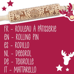 Scrap Cooking Teigrolle aus Holz "Xmas" mit weihnachtlichen Motiven – Prägerolle mit gepfragten Verzierungen für Kekse – dekoratív Zubehör – 5242