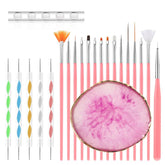 22-Teiliges Nagelkunstpinsel-Set, Nagelkunst-Werkzeugset Kunstharzpalette Nagelkunstmalerei Gemischte Farben Acryl-Silikon-Schnitzstift, Punktierstift-Werkzeug, Maniküre-Set