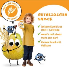 FRECHE FREUNDE Pliculeț cu fructe organice Banană, Măr, Zmeură, Afine cu ovăz, Piure de fructe cu cereale într-un pliculeț compresibil pentru bebeluși de la 6 luni, Vegan, Pachet de 6 (6 x 100g)
