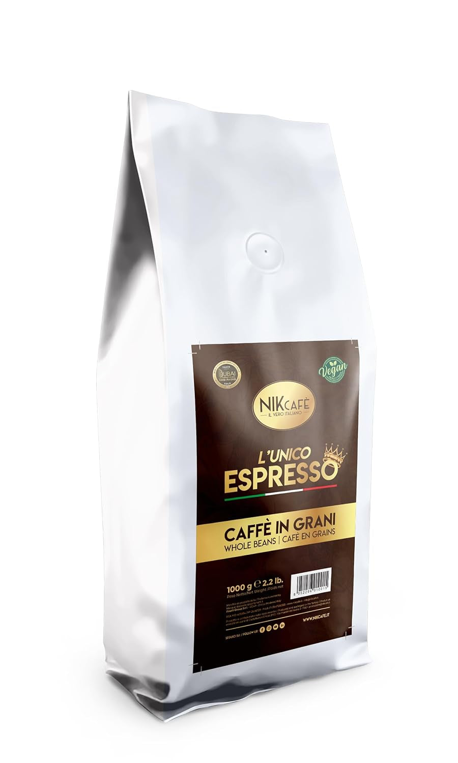 Nik Café Espresso Blend - Adevăratul Italian - Câștigător al Premiului Mondial pentru Alimente și Băuturi 2023 - Boabe de Cafea Prăjite, 1 kg