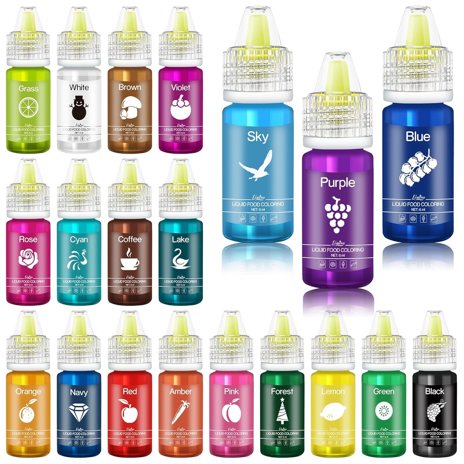 Colorant alimentar - 20 de culori x 10 ml coloranți alimentari lichizi pentru prăjituri, copt, fursecuri, macaroane - Colorant alimentar concentrat fără zahăr pentru decorarea torturilor, băuturi, ouă de Paște, slime DIY