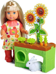 Simba Evi Love Garden, Puppe im Garten mit Hochbeet und Gemüse zum Ernten, inclusie kleinem Hasen, 12cm Spielpuppe, ab 3 Jahren