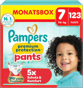 Pampers Premium Protection Pants 7-es méretű, 123-as pelenkák, 15 kg+, 360°-ban állítható, puha szivárgásgátló mandzsettával az optimális kényelem és védelem érdekében