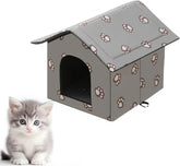 Katzenhaus für Draußen Winterfest und Wasserdicht, Faltbare Outdoor Katzenhöhle mit Abnehmbarem Kissen, Wetterfestes Tierheim für Streuner und Haustiere, Waschbar und Isoliert (Graue Katzenpfote, M)