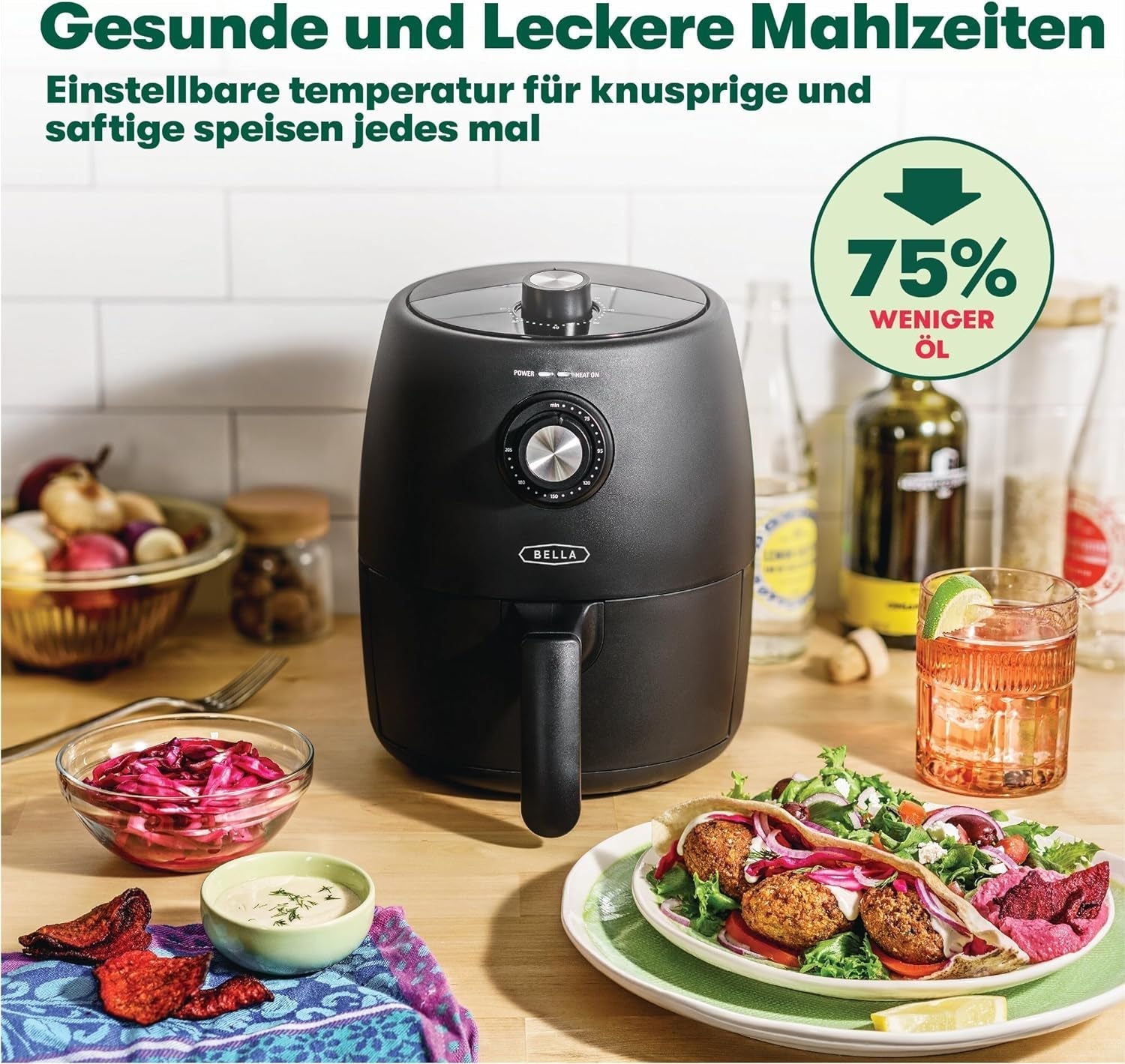 BELLA Hot Air Fryer 1.9L, 5-In-1 Compact Multi-Cooker, acoperire neaderentă, coș sigur pentru mașina de spălat vase Electrocasnice Naty Shop