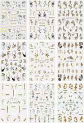 JMEOWIO Nagelsticker Blumen Glitzer 9 Blatt Nail Art Sticker Selbstklebend Nagelaufkleber Frühling Sommer Blumen Dekoration Nageldesign Zubehör