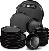Set de veselă Moritz & Moritz NORDIC pentru 6 persoane - Set de veselă din gresie neagră cu 18 piese - Design scandinav - Set de farfurii robust pentru 6 persoane pentru uz zilnic și pentru oaspeți - Set de veselă combinat