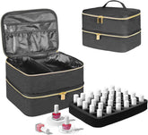 Nagellack Organizer Tasche, Doppelschicht Nagellack Aufbewahrung Box, Organizer Koffer Für Nageldesign Kosmetiktasche Für 30 Flaschen Neonail Base(15Ml-0.5 Fl.Oz) & 1 Nagellampe(Schwarz)