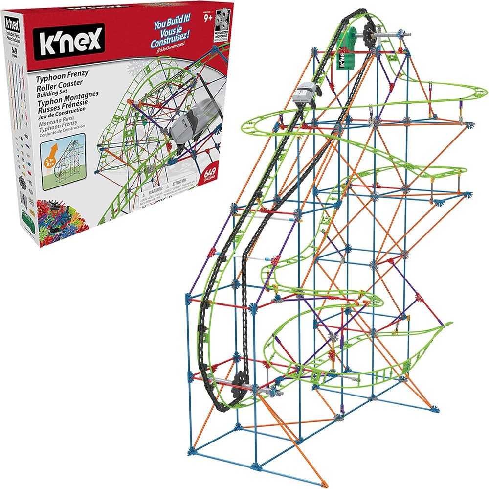 K'NEX 51438 Typhoon Frenzy hullámvasút, 2 az 1-ben modell színes építőkészlet fiúknak és lányoknak, 19 lábos játék, 640 részes gyerek építőkészlet 9 éves + gyermekek számára