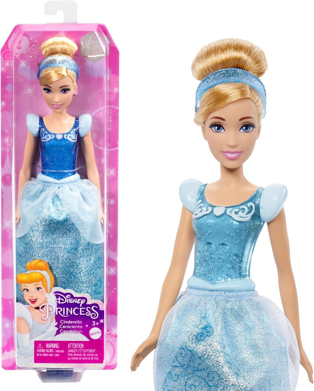 Mattel DISNEY Princess Hamupipőke - mozgatható baba csillogó jelmeztel, levehető cipőkkel és tiarával, fésülhető haj fodrászathoz, 3 éves kortól gyerekeknek, HLW06 Naty Shop Hamupipőke babák