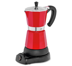 Espressor Cilio Classico pentru 6 cești | electric 480W | Ø 11,5 cm Înălțime: 25 cm | aluminiu | roșu | plită integrată | cu funcție de menținere a căldurii și filtru reductor | pentru călătorii sau camping