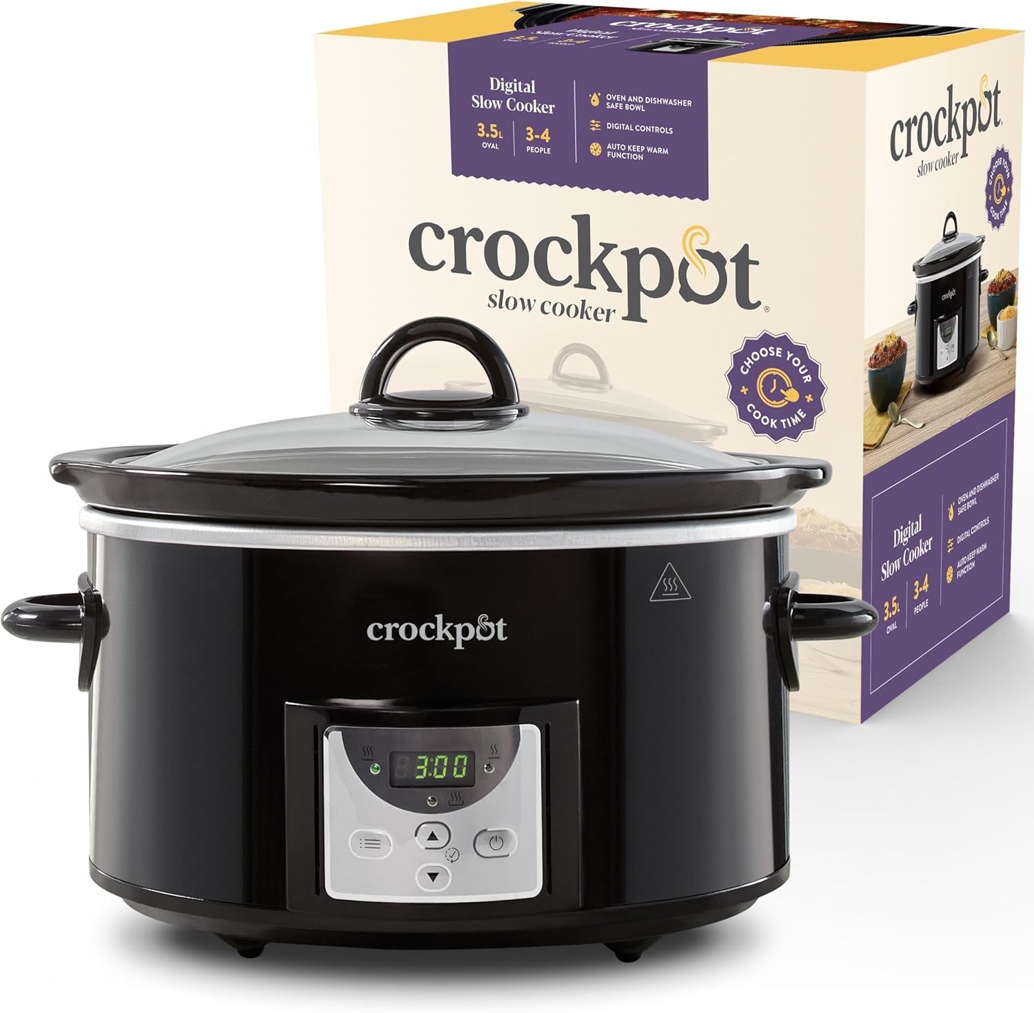 Slow cooker digital Crockpot, 3,5 L (3 până la 4 persoane), CSC113X Slow Cooker Naty Shop Negru 3.5 litri