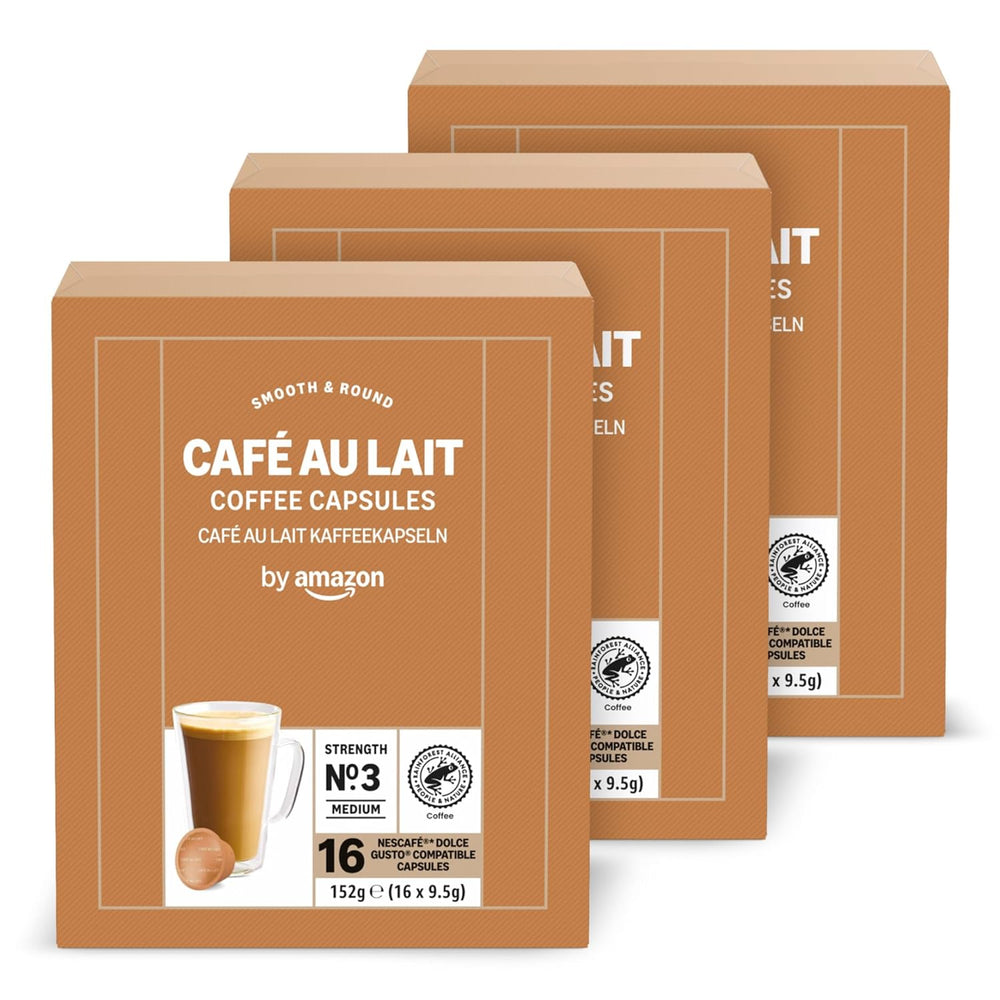 by Amazon Cafe au Lait Dolce Gusto kompatible Kaffeekapseln, 48 Kapseln (3 Packungen mit je 16 Stück)