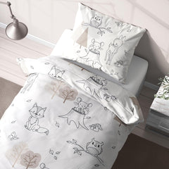Lenjerie de pat pentru copii, vulpe, bufniță și animale de pădure, 100% bumbac Lenjerie de pat - copii Naty Shop