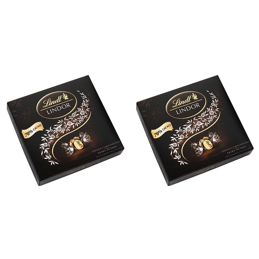 Díszdoboz LINDOR Extra Black 70% Cacao, Ajándékcsokoládé, kb. 15 LINDOR szarvasgomba, 186 g (2 db-os csomag)