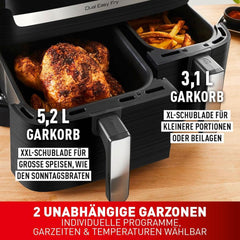 Tefal Dual Easy Fry Hot Air Fryer kétkamrás, 5,2/3,1 literes űrtartalommal, két független fiókkal, 7 programmal Háztartási gépek Naty Shop