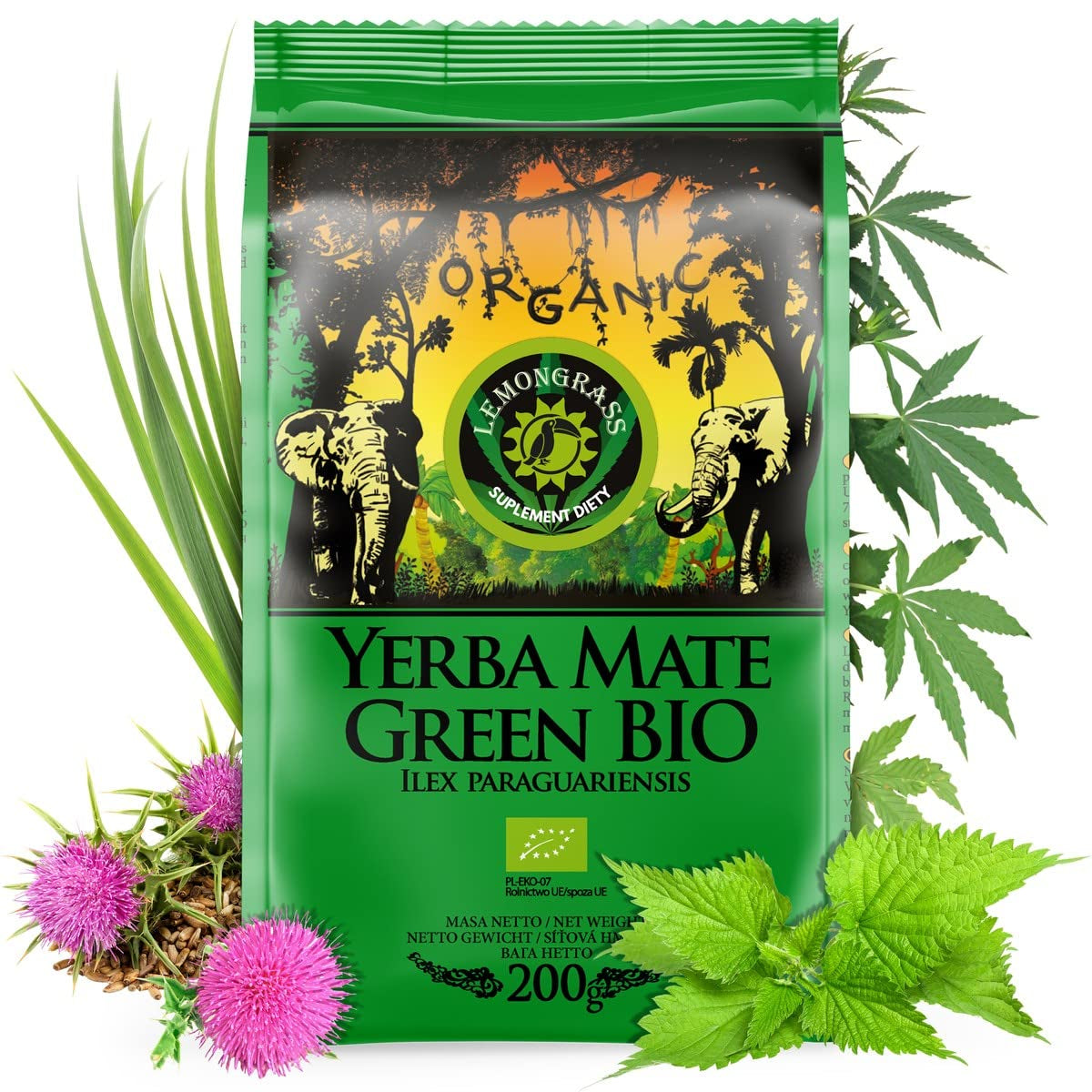 Ceai Mate BIO Organic ● Ceai Yerba Mate cu lemongrass ● 200 g Ceai Mate brazilian proaspăt ● Necopt, uscat cu aer cald ● Numai ingrediente organice ● Ceai verde vrac