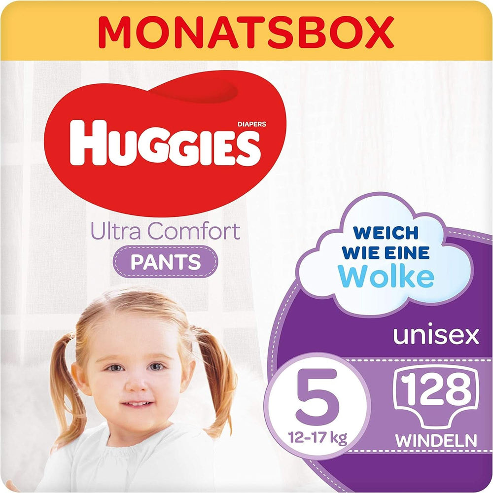 Huggies Ultra Comfort Pants 5-ös méret, 12-17 kg, Aktív gyerekeknek, Nedvességjelzővel és felhős derékpánt technológiával, 128 pelenka Anya és Gyermek Naty Shop