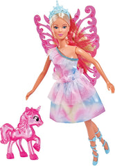 Simba 105733587 - Steffi Love Unicorn Fairy, Ankleidepuppe als Fee mit abnehmbaren Flügeln, mit Einhorn, 29cm Puppe trägt EIN Bezauberndes Pastell Glitzerkleid, ab 3 év