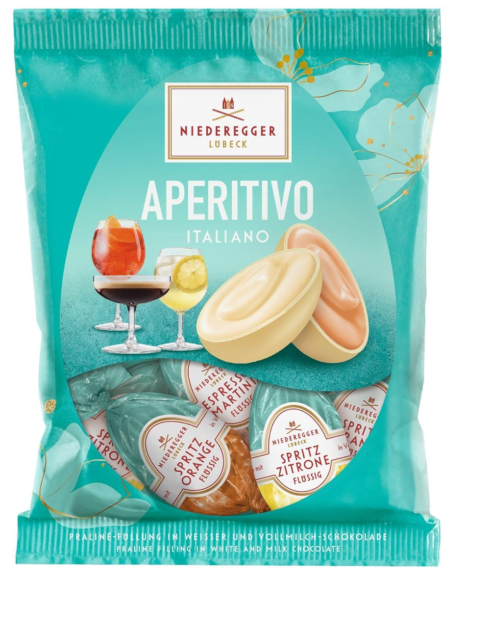 Niederegger | Praliné tojás | Előétel Italiano | 1 x 87 g | Töltött tojás Lemon Spritz, Orange Spritz és Espresso Martini ízekben | Tej- és fehércsokoládéval bevonva | Húsvéti ajándék