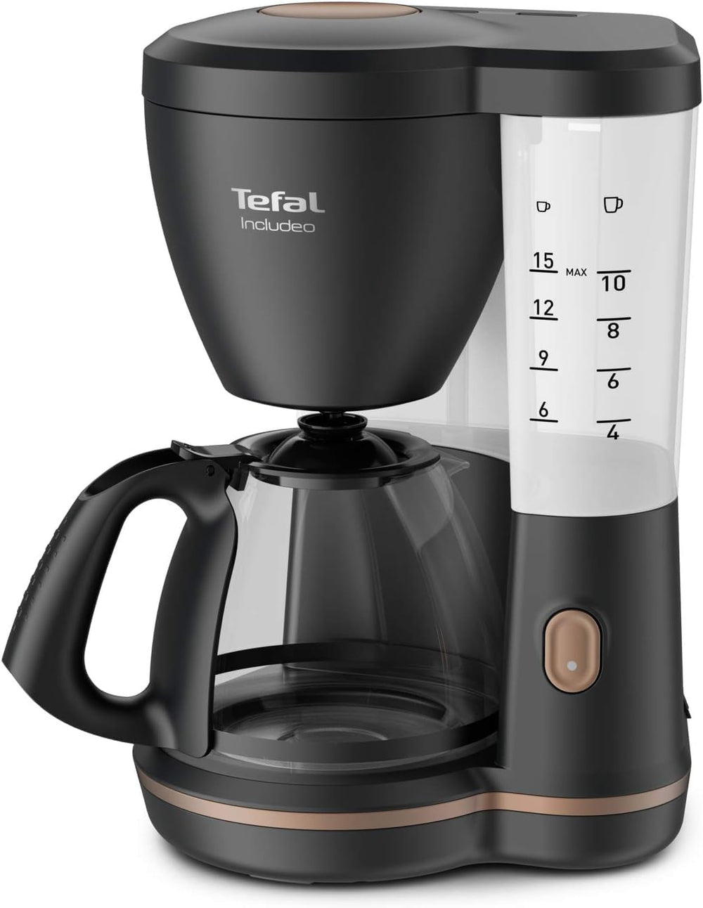 Espressor cu filtru Tefal Includeo, espressor extrem de ușor de utilizat, potrivit pentru dreptaci și stângaci, deschidere automată a capacului, 1,25 l, 10 până la 15 cești, CM533811