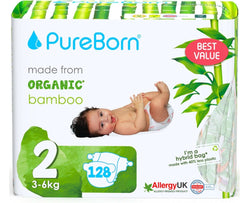 Pureborn Eco bio bambusz pelenka, 2-es méret (3-6 kg) Mother and Child Naty Shop 2-es méret (128 pelenka)