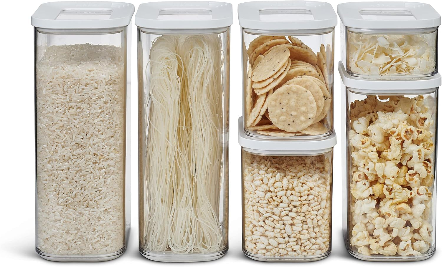 Mepal set de 6 borcane de depozitare cu capace - Recipiente dreptunghiulare pentru alimente - Organizator de bucătărie din plastic - Recipiente de depozitare etanșe - 2x 2000 ml, 2x 1000 ml, 1x 1500 ml & 1x 425 ml - Alb Cutii depozitare alimente Naty Shop Alb Set de 6 piese