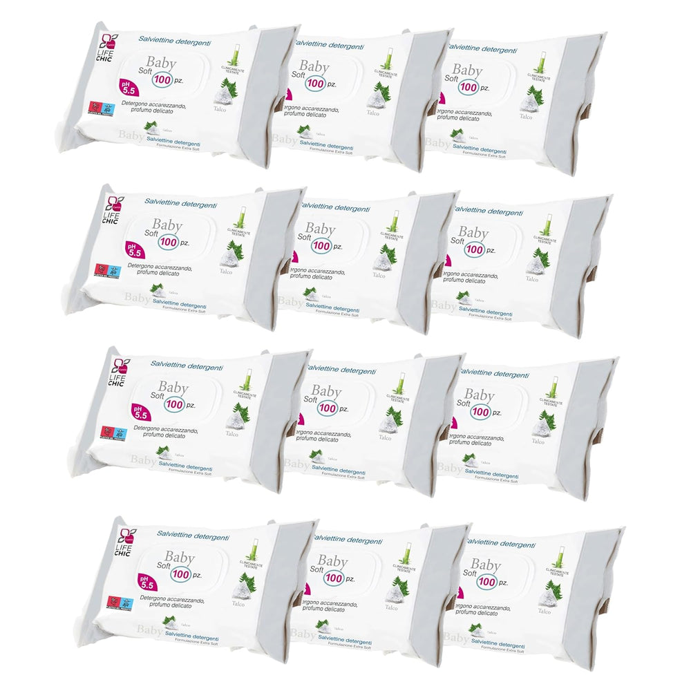 Talkumos babakendők érzékeny bőrre, alkoholmentes, bőrbarát, pH 5,5, enyhén illatosított, 1200 darab (12 csomag)