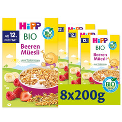HiPP Bio Beeren-Müesli (8 x 200g), ab 12. Monat, ohne Zuckerzusatz, besonnders fine Stückchen - leicht zu chewen, in best Bio-Qualität