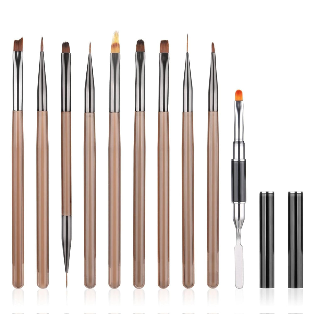 10 Stück Nailart Pinsel Set, Braun Nail Art Brushes Nailart Design Pinsel Nageldesign Pinselfür Gelnägelfür Heimwerker Maniküre Salon Zuhause Nailpinsel Set