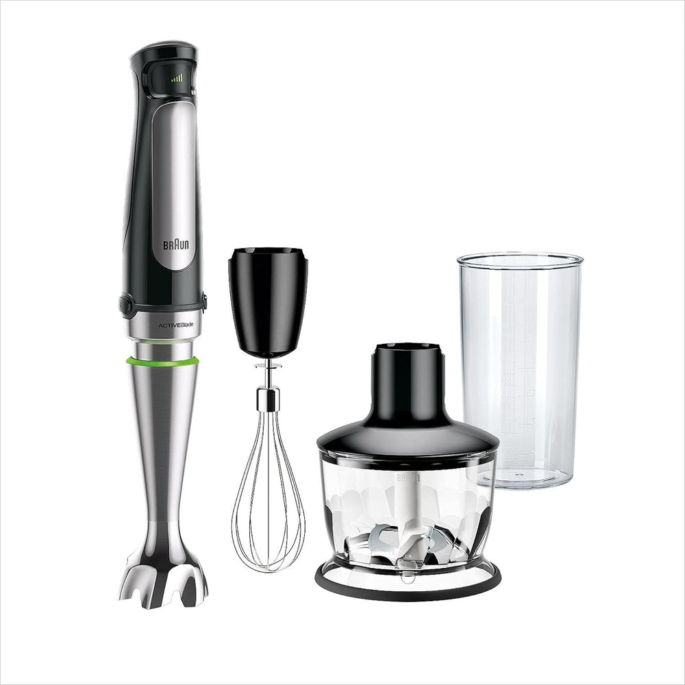 Braun Multiquick 7 MQ 7035X Stabmixer - Pürierstab Mit Abnehmbarem Edelstahl Mixfuß Mit Activeblade Technologie Zum Pürieren Der Härtesten Ingredient, Inkl. 3-Teiliges Zubehör Set, 1000 Watt, Schwarz Kitchen Naty Shop Schwarz Zerkleinerer (500G)