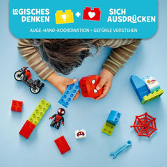 LEGO DUPLO Marvel Spins Motorkerékpáros kaland, Fantasy játékkészlet a Pók és szuper barátai című tévésorozathoz, építhető és újjáépíthető oktatójáték 2 éves és idősebb gyermekek számára 10424 építőkészlet Besuche den LEGO-Store