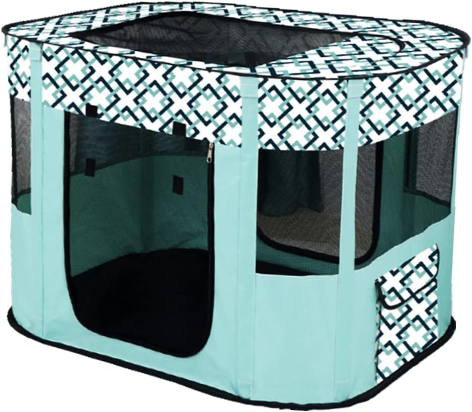 Floving portabil casă pentru câini gard pentru animale de companie pliabil țarc de joacă dreptunghiular cameră de livrare pat pentru pisici peșteră pisică colibă pentru căței casă cuști cort închis pentru animale de companie (M/80 * 60Cm, Albastru Mentă)