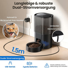 3L Automatischer Katzenfutterspender 2,5L Katzenbrunnen-Set, geräuscharmes App-steuertees Fernfütterungsgerät mit 10 Mahlzeiten per Tag, Anti-Verstopfungs-Design, ideális a Katzen & Welpen számára