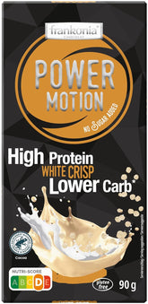 frankonia CHOCOLAT POWER MOTION fără zahăr adăugat - Ciocolată albă crocantă cu conținut ridicat de proteine și conținut scăzut de carbohidrați, 90 g
