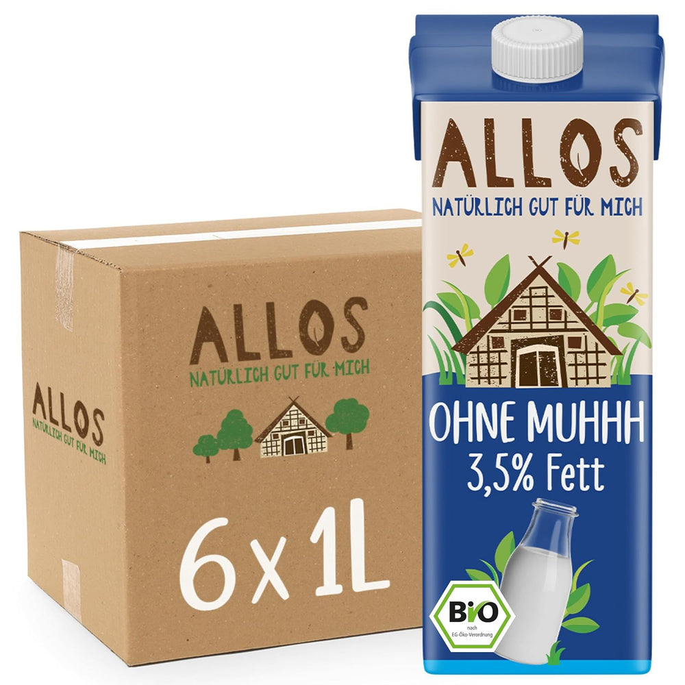 Allos Bio Ohne Muhhh 3,5% | Milchalternatíva | Ital auf Pflanzenbasis | vegán | schäumbar | tökéletes kávéhoz laktózmentes | Kalcium- és vitaminforrások | Reich an Protein | 1 liter (6 db)