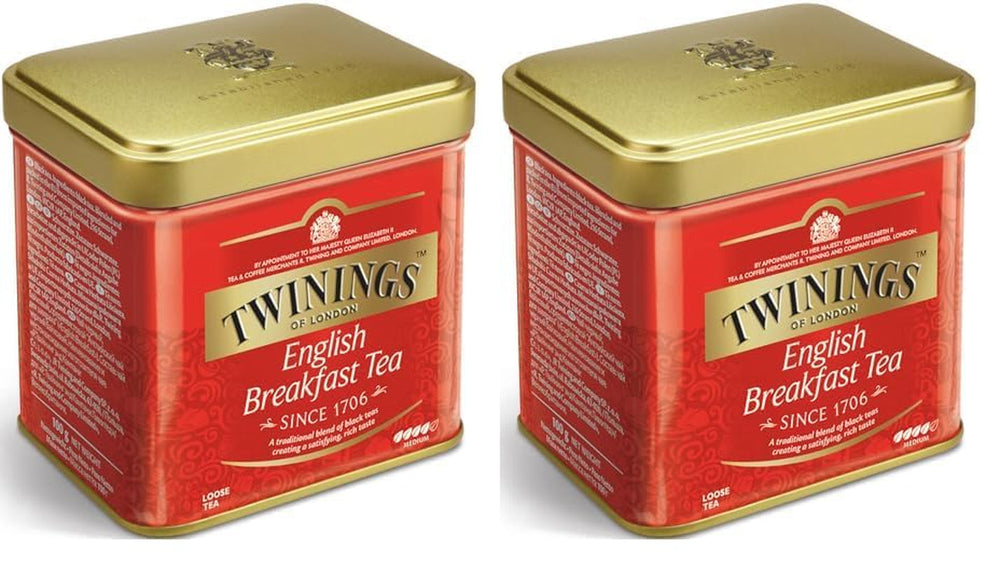 Twinings English Breakfast Tea Ceai negru vrac în cutie de ceai Ceai negru puternic din frunze de ceai de înaltă calitate culese din cele mai bune plantații de ceai din Sri Lanka și India G, neutru, 100 grame
