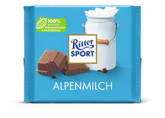 Ritter Sport 250 g alpesi tejcsokoládé, A legfinomabb teljes tejcsokoládé krémes ízzel, Klasszikus csokoládé, ossza meg barátaival, 11 tábla x 250 g