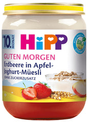 Müzli joghurttal és almával eperrel HiPP Organic Good Morning (6 x 160g), 10 hónapos kortól, hozzáadott cukor nélkül, értékes kalciummal, a legjobb bio minőségben