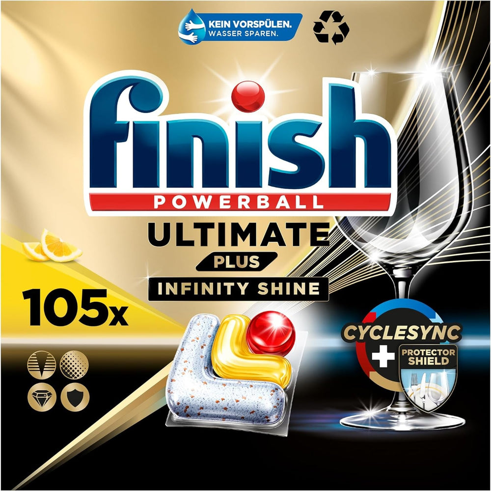 Finish Ultimate plus Infinity Shine Citrus mosogatógép fülek - Tabletta mosogatógéphez, intenzív tisztítás - 105 kapszula, citrom Naty Shop