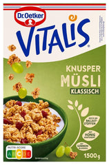 Dr. Oetker Vitalis klasszikus ropogós müzli: nagy csomag ropogós reggeli müzli mazsolával, 1 csomag, 1,5 kg