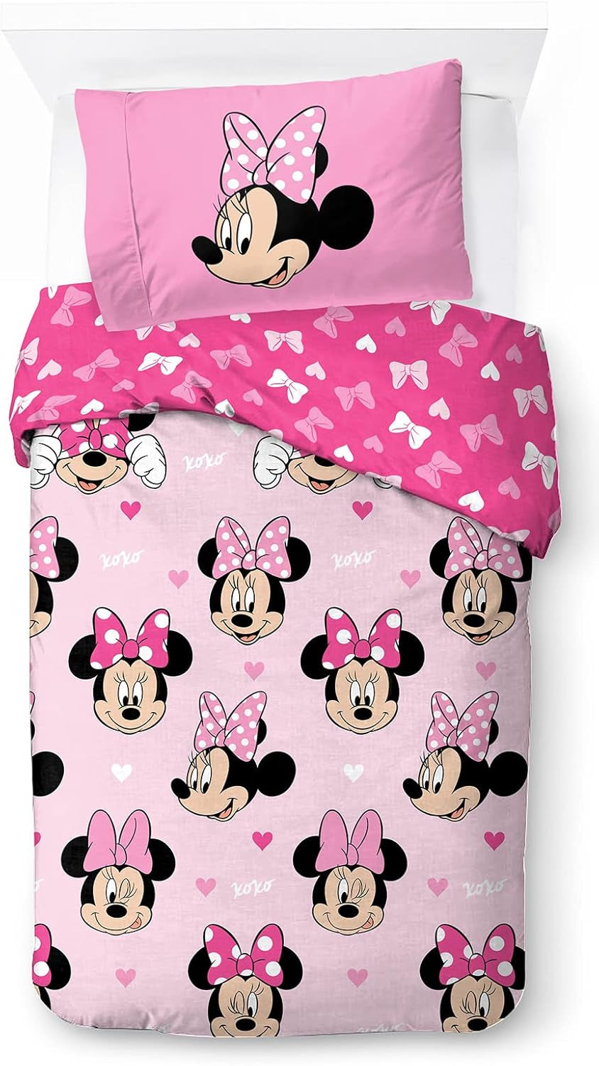 Ágynemű gyerekeknek, Disney karakterek, 100% pamut Ágynemű - gyermek Naty Shop Pink - Minnie Mouse 135X200/50X70 (2 db)