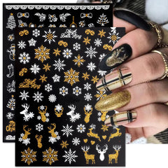 JMEOWIO Nagelsticker Weihnachten 9 Blatt Nail Art Sticker Selbstklebend Nagelaufkleber Schneeflocke Schneemann Festival Weißes Gold Dekoration Nageldesign Zubehör